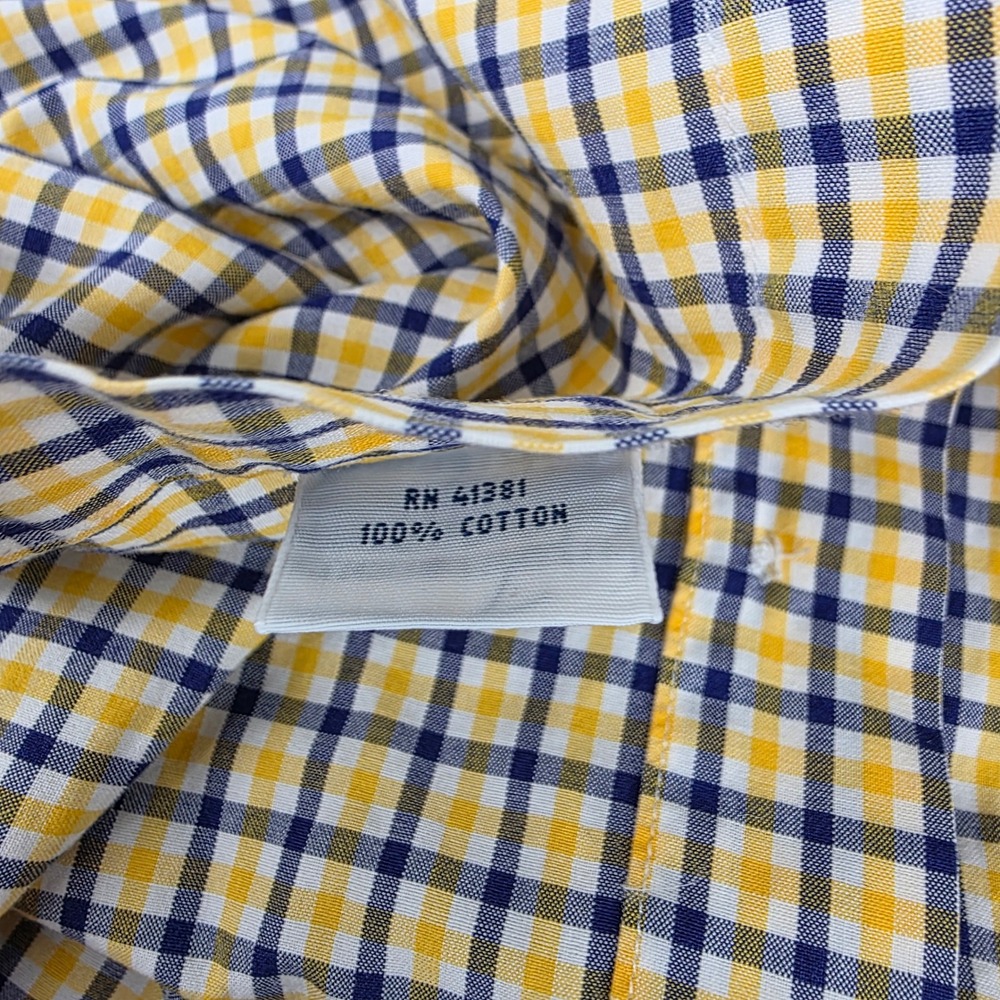 Ralph Lauren Gingham Button Down Shirt Mens Large Yellow Navy Blue Cotton Pony - Picture 5 of 7